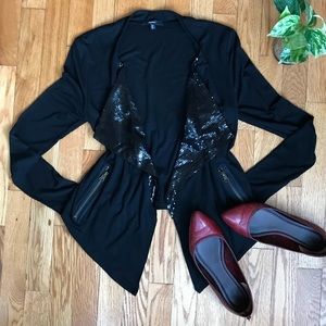 Mystree Sequins Front Drape Cardigan